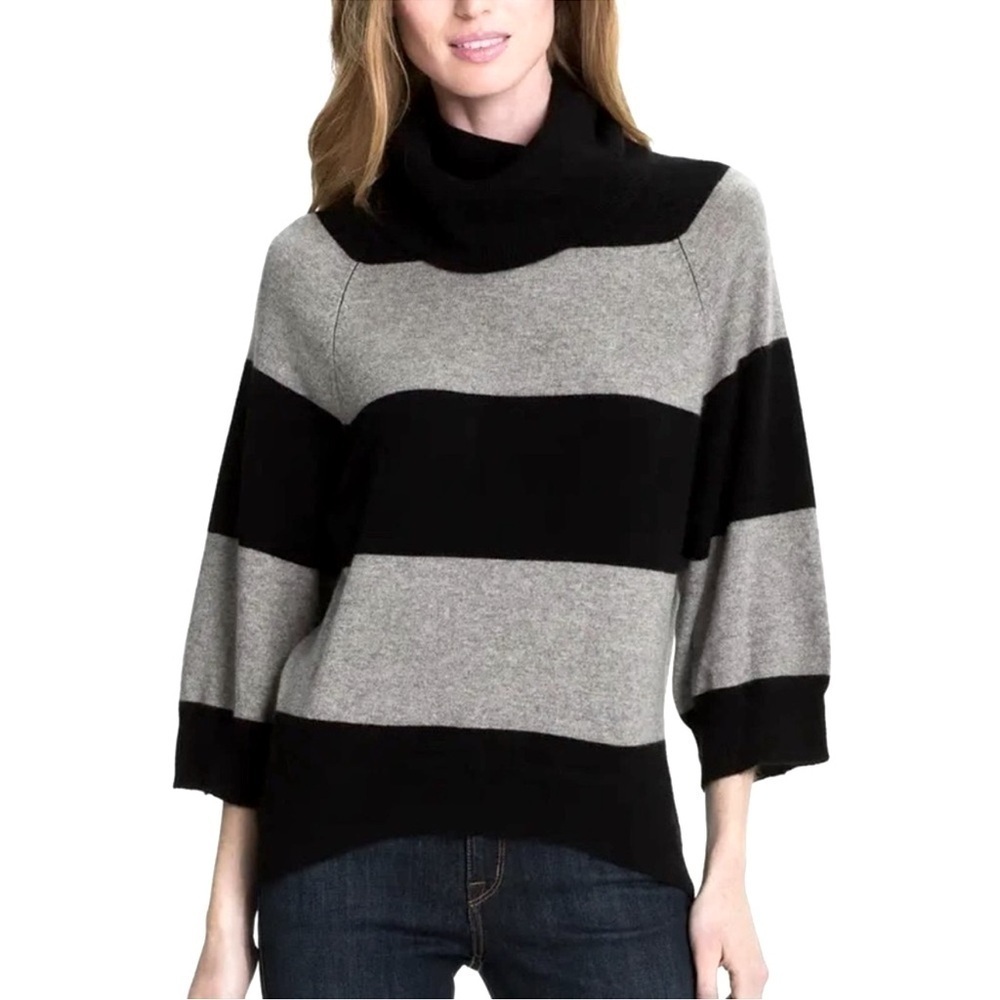 Women's Black And Gray Striped Sweater